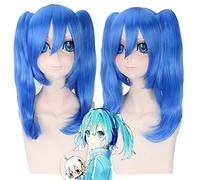 GHK Projet MekakuCity Acteurs Droite Bleu Cosplay Perruque Avec Double Clip Ponytails Synthétique Anime Perruques Cheveux Pour Les Femmes 40 cm