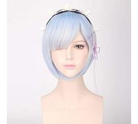GHK Rem Ram Anime Cosplay Perruque Bleu Rose Cheveux Re: La vie dans un monde différent de zéro Synthétique Halloween Court Bob Perruques Pour Femmes bleu perruque