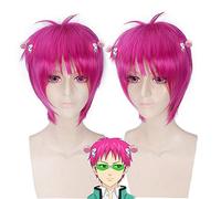 GHK Saiki Kusuo no sai-nan Straght Court Rose Perruque Hommes Synthétique Cheveux Anime Cosplay Perruques Pour Halloween Costume Partie 30 cm