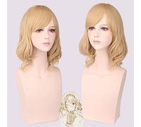 GHK Synthétique Résistant À La Chaleur Synthétique Court Perruque Blonde Ondulée Lolita Cheveux Femmes Anime Cosplay Perruques Avec Une Frange Pour Le Costume Partie 40 cm