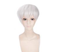GHK Tokyo Goule Ken Kaneki Droite Courte Cosplay Perruque Pour Hommes Résistant À La Chaleur Synthétique Noir Blanc Anime Cheveux Halloween Costume Halloween Perruques Blanc