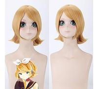 GHK Vocaloid Kagamine Rin Dorée Blonde Cosplay Perruque Courte Anime Cheveux Synthétique Peu Ondulé Halloween Costume Party Perruques Pour Les Femmes