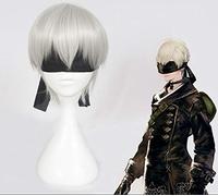 GHK YoRHa N ° 9 modèle perruque argentée NieR: Perruque Cosplay Automata 9S avec patch Black Eye Cosplay Halloween