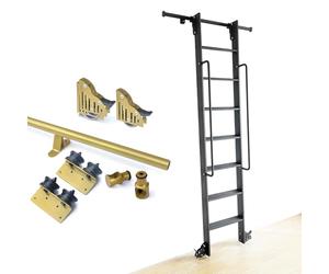 GHKFEJGDEN Kit de Rail Coulissant doré pour échelle de bibliothèque ou de Bureau (échelle Non Incluse), Rail Tubulaire Rond avec roulettes de Sol, système de roulement (kit de Rail de 122 cm).