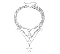 GHKJOK Collier plastron punk superposé en forme d'étoile à cinq branches - Collier réglable en alliage de fer pour femme, accessoire empilable Y2K Fashion Grunge, coffret cadeau inclus, 45cm, Métal
