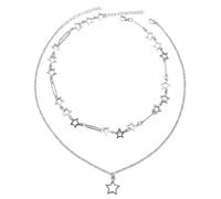 GHKJOK Collier plastron punk superposé en forme d'étoile à cinq branches - Collier réglable en alliage de fer pour femme, accessoire empilable Y2K Fashion Grunge, coffret cadeau inclus, 45cm, Métal