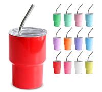 GHKLNY Mini verres à shot colorés en acier inoxydable avec couvercles et pailles pour fête de mariage, whisky, cocktail (rouge, 200 ml)