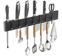 GHKLNY Porte-couteaux mural - Acier inoxydable, style moderne, noir, 40 cm + 7 crochets