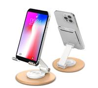 GHKLNY Support de téléphone rotatif à 360° en acrylique transparent pour bureau, multi-angle, base en bois, pliable, portable, support de téléphone de bureau, support de téléphone portable