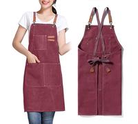 GHKLNY Tablier unisexe avec grandes poches, en toile de coton avec dos croisé, tablier de travail réglable, taille enfant à adulte, Rouge, adulte
