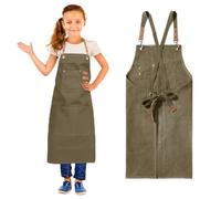GHKLNY Tablier unisexe avec grandes poches, en toile de coton avec dos croisé, tablier de travail réglable, taille enfant à adulte, vert, adulte