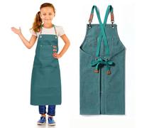 GHKLNY Tablier unisexe avec grandes poches, en toile de coton avec dos croisé, tablier de travail réglable, taille enfant à adulte, vert émeraude, Enfant