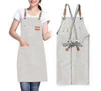 GHKLNY Tablier unisexe avec grandes poches, en toile de coton avec dos croisé, tablier de travail réglable, taille enfant à adulte, beige, adulte
