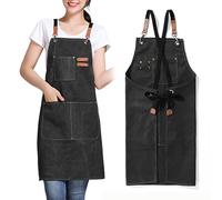 GHKLNY Tablier unisexe avec grandes poches, en toile de coton avec dos croisé, tablier de travail réglable, taille enfant à adulte, noir, adulte