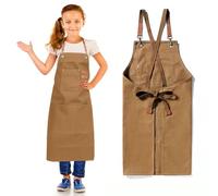 GHKLNY Tablier unisexe avec grandes poches, en toile de coton avec dos croisé, tablier de travail réglable, taille enfant à adulte, marron, adulte