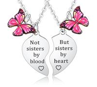 Ghloyza Collier d'amitié pour meilleure amie, collier pour 2 sœurs, collier « Not Sisters by Blood But Sister by Heart » - Collier assorti pour sœur, cadeau de Noël ou d'anniversaire, Acier inoxydable