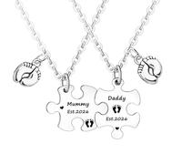 Ghloyza Collier puzzle « Daddy and Mummy Est 2026 » - Cadeau de grossesse pour les nouveaux parents, première fois, maman, papa, cadeau de fête des mères, cadeau de fête des pères