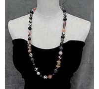 GHNQBAHID 12mm-14mm Faceted round Multi Color Agate Hematite sweater chain Necklace 31"