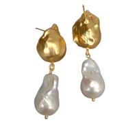 GHNQBAHID 14x22mm Freshwater Cultured Baroque Pearl 17x21mm Gold Plated Pearl Drop Earrings For Women Gift