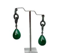 GHNQBAHID 15x20mm Green Malachite Teardrop Dangle Green Cubic Zirconia Stud Earrings