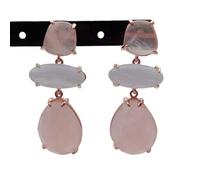 GHNQBAHID 16x20mm Blue Chalcedony Rose Quartz Dangle rose gold plated Stud Earrings Gemstone women Fashion Jewelry