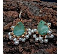 GHNQBAHID 16x25mm Green Chrysoprase Cultured White Pearl Dangle Earrings Drop Earring For Women Gift