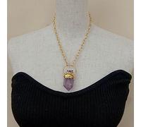 GHNQBAHID 17.5" Faceted Amethysts Pendant necklace gold color plated Chain Necklace