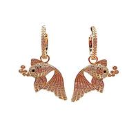GHNQBAHID 17x29mm Yellow Gold Plated Pave Fish Shape Earrings Hoop Earrings For Women Vintage Jewelry