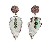 GHNQBAHID 18x30mm Raw Crystal Quartz Rough Arrow Head Shape Pave Drop Stud Earrings Metal Plated For Women Vintage Jewelry