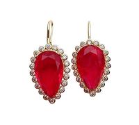 GHNQBAHID 22x33mm Big Teardrop Red Quartz Crystal Dangle Hook Earrings For Women Luxury Jewelry