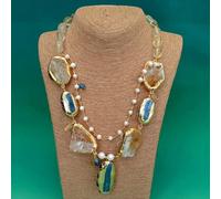 GHNQBAHID 28x40mm Yellow Citrine 21x64mm Blue Cultured White Pearl Gemstone Necklace Women Jewelry Gift