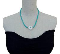 GHNQBAHID Blue Cultured White Coin Pearl Necklace 18" Women Jewelry Choker Necklace