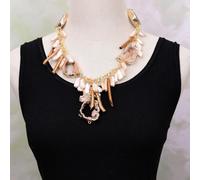 GHNQBAHID Cultured Keshi Pearl Fuchsia Agate Slice Druzy beads Chain Necklace Agate Pendant