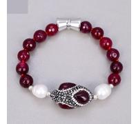GHNQBAHID Cultured White Rice Pearl Fuchsia Agate Beads Station Long Necklace Bracelet Earrings Sets For Women(Bracelet)