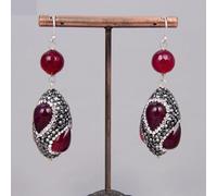 GHNQBAHID Cultured White Rice Pearl Fuchsia Agate Beads Station Long Necklace Bracelet Earrings Sets For Women(Earrings)