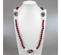 GHNQBAHID Cultured White Rice Pearl Fuchsia Agate Beads Station Long Necklace Bracelet Earrings Sets For Women(Jewelry sets)