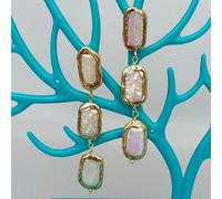 GHNQBAHID Freshwater Cultured White Biwa Pearl with gold plated edge Dangle Wrap Stud Earrings for women