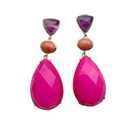GHNQBAHID Fuchsia Jade Amethyst Red Bezel Set Gemstone Dangle Earrings