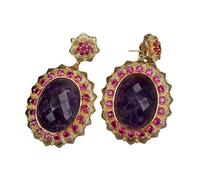 GHNQBAHID Purple Amethyst Oval Shape Cubic Zirconia Pave Bezel Set Dangle Stud Earrings