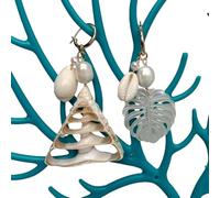 GHNQBAHID Spiral shell White Rice Pearl Asymmetric Dangle Gold Plated Hoop Earrings earrings for women