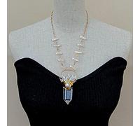 GHNQBAHID White Crystal Point White Biwa Pearl Pendant necklace gold color Chain Necklace 21"
