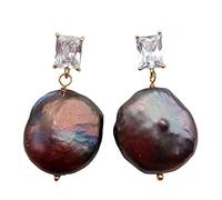 GHNQBAHID Women Dangle Earrings 21x24mm Freshwater Black Coin Pearl Drop Earrings
