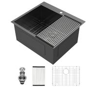 GHOMEG 25 Évier à linge noir 63,5 x 55,9 x 30,5 cm profond - Évier utilitaire à montage sur le dessus de la cuve en acier inoxydable de calibre 16 - Évier de cuisine au-dessus du comptoir - Éviers de