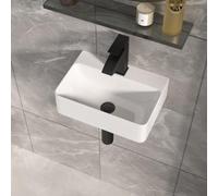 GHOMEG Petit lavabo de salle de bain blanc 35,6 x 25,4 cm | Lavabo rectangulaire flottant en porcelaine blanche à suspendre au mur pour petite salle de bain