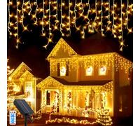 GHONLZIN Guirlande Lumineuse Exterieur Solaire, 10 M 336 LEDs Lumineuse éTanches GlaçOns Avec 8 Modes TéLéCommande, Rideaux de Noël Solaire pour Décoration de Jardin, Fête, Noël, Mariage