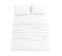 Ghooss Parure de lit 4 pièces Queen size - Blanc - 1 drap plat, 1 drap-housse et 2 taies d'oreiller, microfibre super douce, lavable en machine et résistante à la décoloration