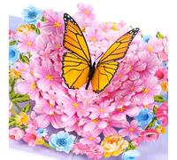 Ghope 3D Carte Pop Up Papillons sur fleurs avec enveloppe, Carte d'anniversaire Pop Up Cartes de voeux 3D Papillons pour femme, amie & mère (Bon rétablissement, Merci, Anniversaire de Mariage)