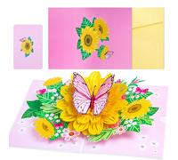 Ghope Carte Anniversaire Pop up papillons et tournesols 3D Carte de Voeux avec enveloppe pour anniversaire retraite mariages festivals fêtes comme bon cadeau