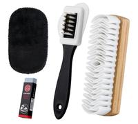 Ghope Kit d'entretien du daim et du nubuck - Ensemble de nettoyage de chaussures 4 pièces avec brosse à 4 côtés, nettoyant à poils en laiton, gomme et chiffon pour cuir, baskets et bottes