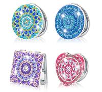 Ghope Peinture Diamant DIY - Miroir Compact Portable 4 Pièces, Diamond Painting, Miroir de Poche Personnalisé pour Voyage et Portefeuille - Cadeaux pour Filles et Femmes